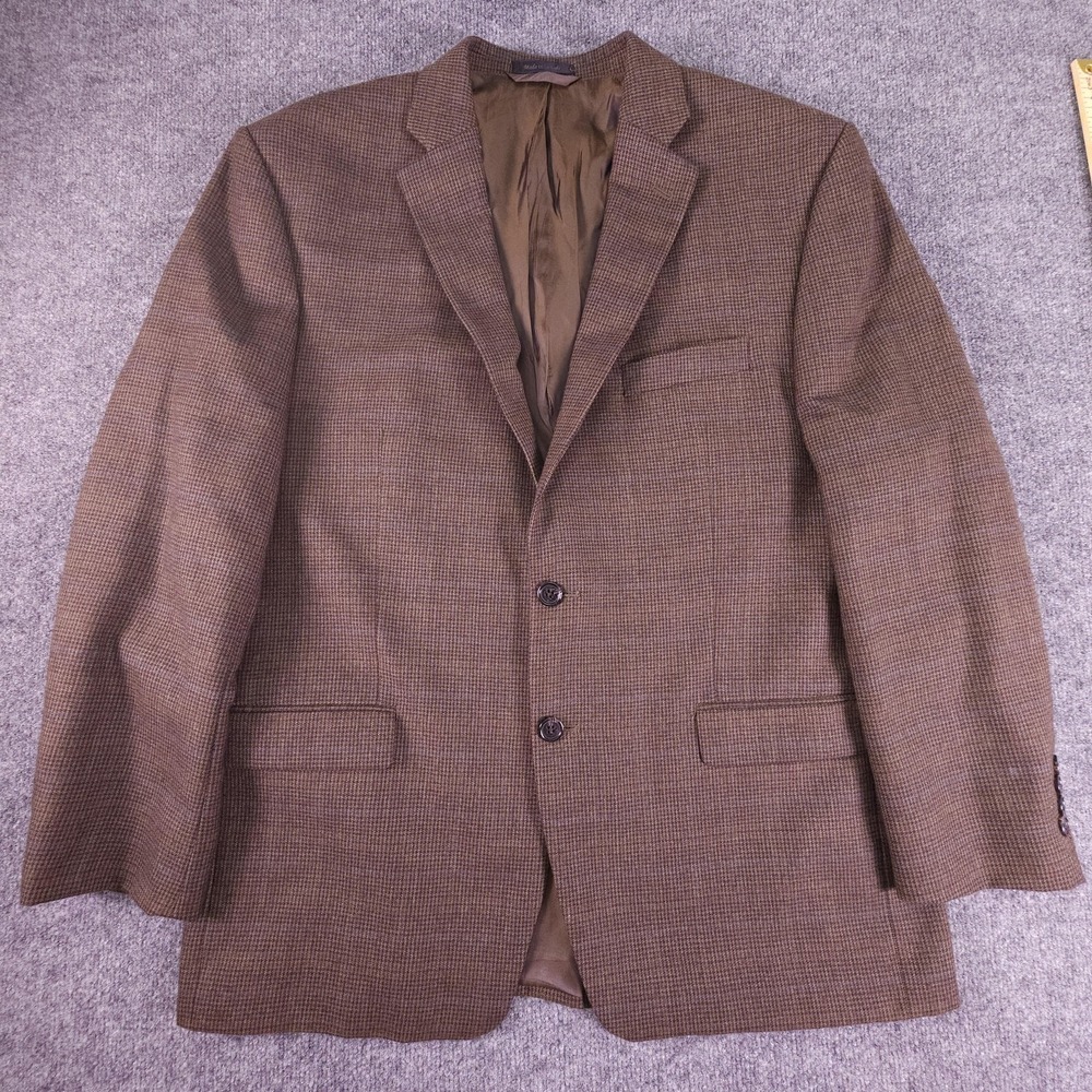 Lauren Ralph Lauren Blazer Mens 46R Brown Wool Houndstooth Windowpane 2 Button